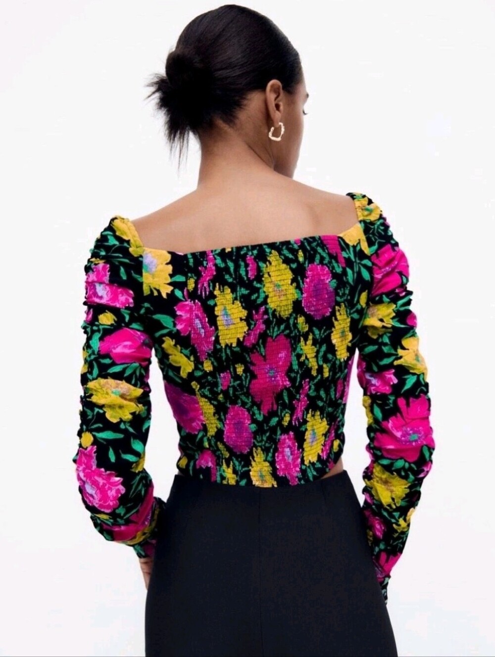 NWOT Zara M Romantic Coquette Girl Feminine Floral Ruched Sweetheart Crop Top - Picture 4 of 15